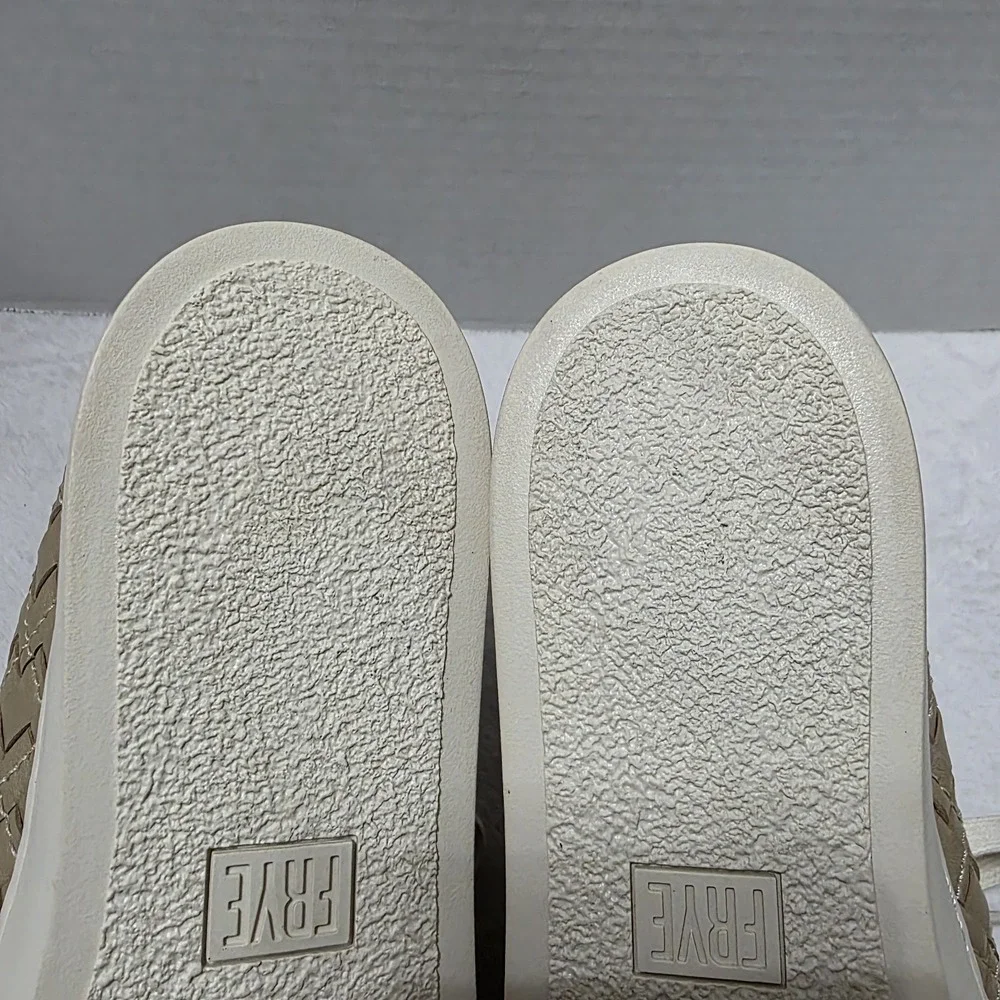 Frye Lena Woven Womens Sneakers Sz  8.5 Tan Leather Low Top Lace Up Comfort Shoe
